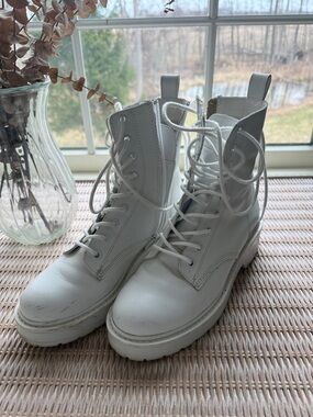 Steve Madden White Lace-Up Combat Boots for Women
